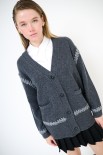 MAXI CARDIGAN LANA CON RICAMI GRIGIO ANTRACITE