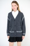 MAXI CARDIGAN LANA CON RICAMI GRIGIO ANTRACITE