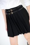 MINI CON PIEGHE DOPPIA CINTURA NERO