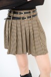 MINI CON PIEGHE DOPPIA CINTURA CHECK MORO