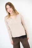 MAGLIA SCOLLO V ROMBI PAILLETTES BEIGE