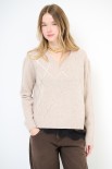 MAGLIA SCOLLO V ROMBI PAILLETTES BEIGE