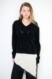 MAGLIA SCOLLO V ROMBI PAILLETTES NERO