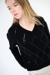 MAGLIA SCOLLO V ROMBI PAILLETTES NERO