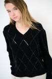 MAGLIA SCOLLO V ROMBI PAILLETTES NERO