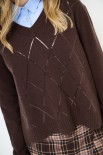 MAGLIA SCOLLO V ROMBI PAILLETTES COFFEE