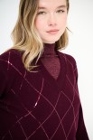 MAGLIA SCOLLO V ROMBI PAILLETTES VINO