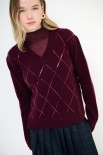 MAGLIA SCOLLO V ROMBI PAILLETTES VINO