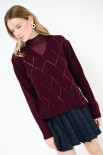 MAGLIA SCOLLO V ROMBI PAILLETTES VINO