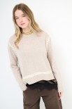 MAGLIA PARICOLLO LANA CON RICAMI BEIGE