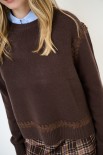 MAGLIA PARICOLLO LANA CON RICAMI COFFEE