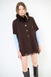 MANTELLA CON BOTTONI E COLLO PELLICCIA COFFEE