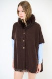 MANTELLA CON BOTTONI E COLLO PELLICCIA COFFEE