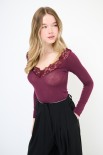 MAGLIA SCOLLO V PIZZO VISCOSA CACHEMIRE VINO