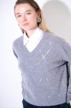 MAGLIA SCOLLO V ROMBI PAILLETTES GRIGIO