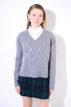 MAGLIA SCOLLO V ROMBI PAILLETTES GRIGIO