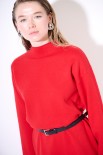 ABITO COLLO CRATERE CON CINTURA ROSSO