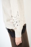 MAGLIA PARICOLLO PAILETTES MANICA BEIGE