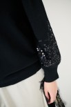 MAGLIA PARICOLLO PAILETTES MANICA NERO