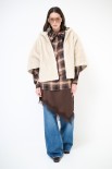 PELLICCIA PONCHO CON CAPPUCCIO BEIGE