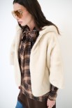 PELLICCIA PONCHO CON CAPPUCCIO BEIGE