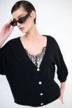 CARDIGAN MANICA CORTA BOTTONI GIOIELLO NERO