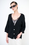 CARDIGAN MANICA CORTA BOTTONI GIOIELLO NERO