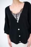 CARDIGAN MANICA CORTA BOTTONI GIOIELLO NERO