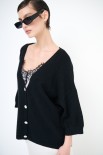 CARDIGAN MANICA CORTA BOTTONI GIOIELLO NERO