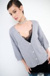 CARDIGAN MANICA CORTA BOTTONI GIOIELLO GRIGIO