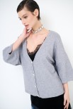 CARDIGAN MANICA CORTA BOTTONI GIOIELLO GRIGIO