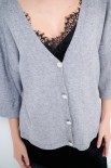 CARDIGAN MANICA CORTA BOTTONI GIOIELLO GRIGIO
