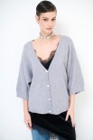 CARDIGAN MANICA CORTA BOTTONI GIOIELLO GRIGIO