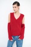 GILET SCOLLO V CON MANICOTTI ROSSO