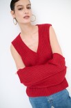 GILET SCOLLO V CON MANICOTTI ROSSO