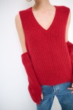 GILET SCOLLO V CON MANICOTTI ROSSO