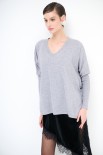MAGLIA COLLO V MANICA LUNGA GRIGIO