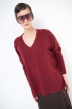 MAGLIA COLLO V MANICA LUNGA VINO