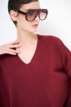 MAGLIA COLLO V MANICA LUNGA VINO