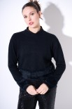MAGLIA GIROCOLLO CON MANICA LUNGA FONDO PELLICCIA NERO