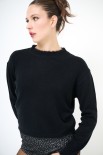 MAGLIA PARICOLLO INSERTI PELLICCIA NERO