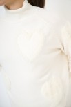 MAGLIA COLLO CRATERE CUORI PELLICCIA BURRO