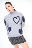 MAGLIA COLLO CRATERE CUORI PELLICCIA GRIGIO