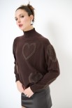 MAGLIA COLLO CRATERE CUORI PELLICCIA MORO