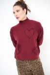MAGLIA COLLO CRATERE CUORI PELLICCIA VINO
