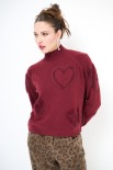 MAGLIA COLLO CRATERE CUORI PELLICCIA VINO