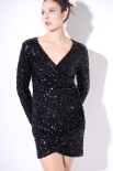 ABITO CORTO INCROCIO PAILLETTES NERO
