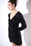 ABITO CORTO INCROCIO PAILLETTES NERO