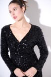 ABITO CORTO INCROCIO PAILLETTES NERO