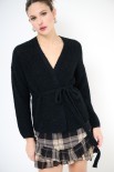 CARDIGAN INCROCIO KIMONO FILO LUREX NERO